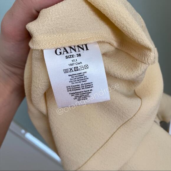 NWT GANNI Cream Tan Neutral Crepe Long Sleeve Ribbon Maxi Dress Clark 38 Medium - Picture 3 of 9